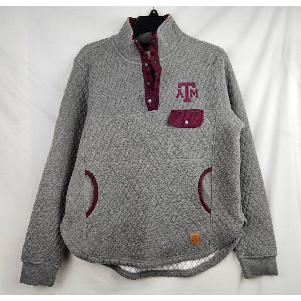 Three Square Texas A&M Aggies‎ Quilted Snap Pullover Sweatshirt Grey Maroon Med